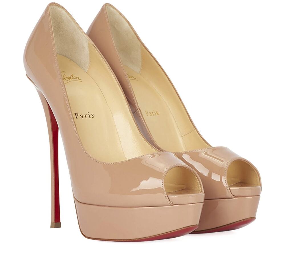 Christian Louboutin NIB Peep 130 Nude Patent Leather Platform Pumps 40